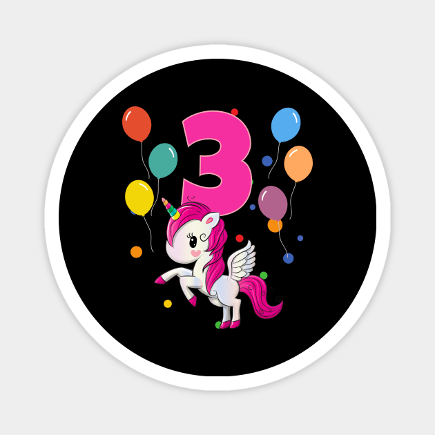 3rd Birthday Children's Birthday 3 Years Unicorn Magnet by Schwarzweiss